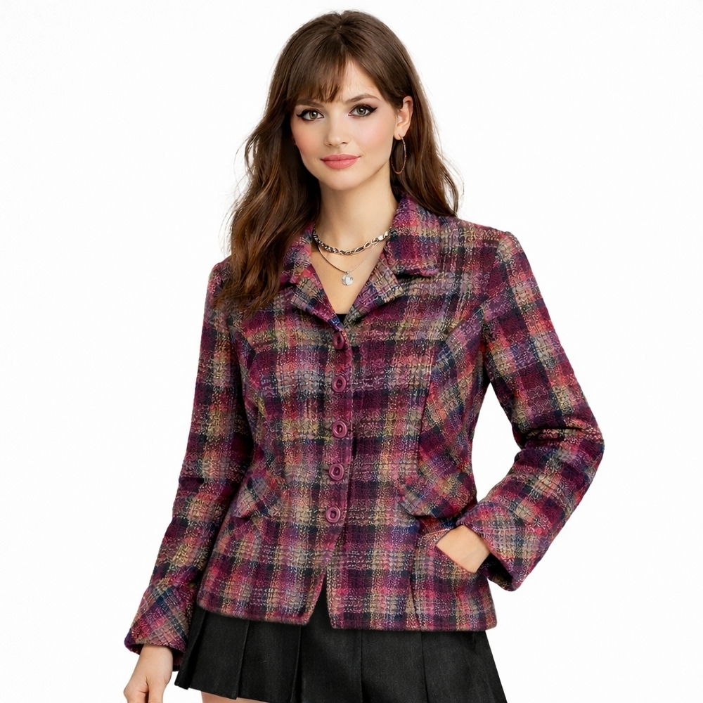 Christopher & Banks Plaid Magenta And Purple Checkered Jacket Blazer #52